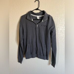 LIKE NEW PiNK size XS charcoal colored zip collar pocketed sweatshirt.